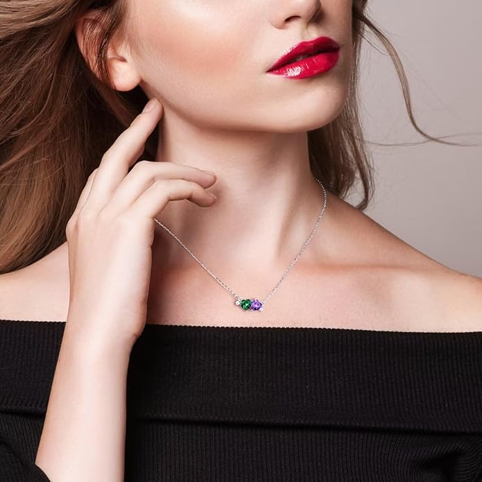 Iefil Double Birthstone Necklace for Women - 0.8CT 925 Sterling Silver Birthstone Necklace, Gifts for Her Wife Girlfriend Mom