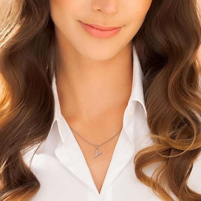 PEORA Letter A to Z Lab Grown Diamond Initial Pendant Necklace in Sterling Silver, F-G Color, VS Clarity, with 18 inch Chain