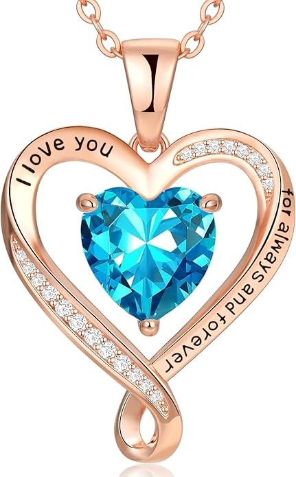 Birthday Gifts for Women Wife Infinity Heart Birthstone I Love You Necklace for Women S925 Sterling Silver Anniversary Wedding Gifts for Christmas Valentines Mothers Day Women's jewelry Diamond Pendant Necklaces Gift for Her Mom Daughter Grandma