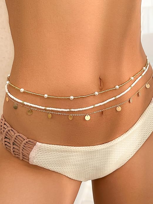Longita Silver Gold Waist Chain Belly Chain for Women Body Chain Stomach Chains Stacked Waist Jewelry Stackable