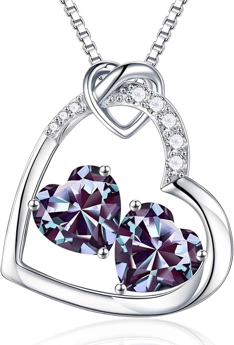 Iefil Birthstone Necklace for Women - 925 Sterling Silver Birthstone Necklace, Anniversary Birthday Gifts for Women Wife Girlfriend, Jewelry for Mom Daughter