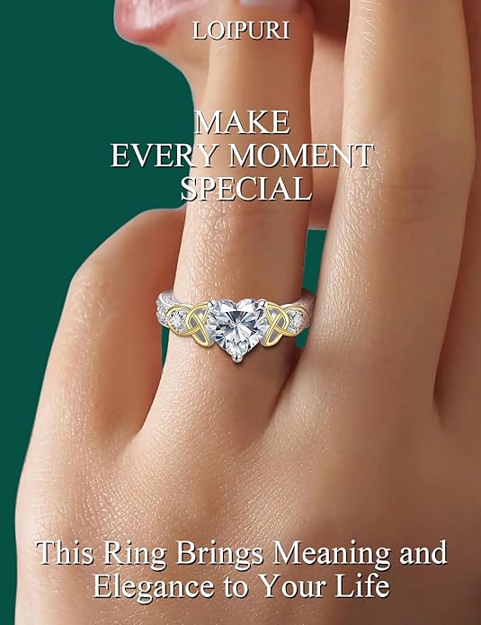 2Ct Moissanite Engagement Ring for Women, D Color VVS1, Heart Shaped Celtic Style, 925 Sterling Silver Wedding Anniversary Promise Gift