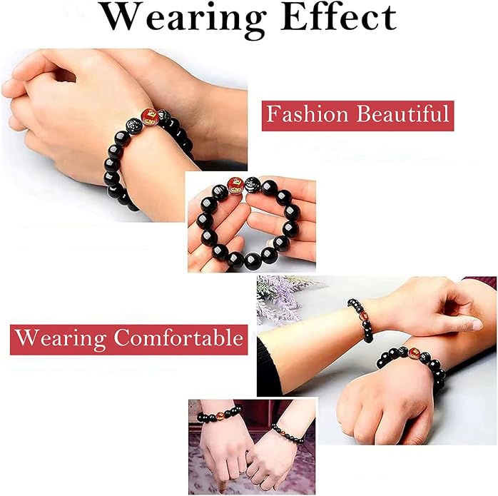 Black Obsidian Bracelet,Feng Shui Black Obsidian Wealth Bracelet for Women Men Couples Handmade Stretch Obsidian Bracelet Bangle with Carved Pixiu Tiger Eye Stone Attract Wealth Money and Good Luck