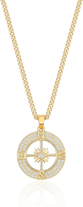 18k Gold Chain Link Necklace for Women, Baroque Pearl/Compass Pendant Necklace