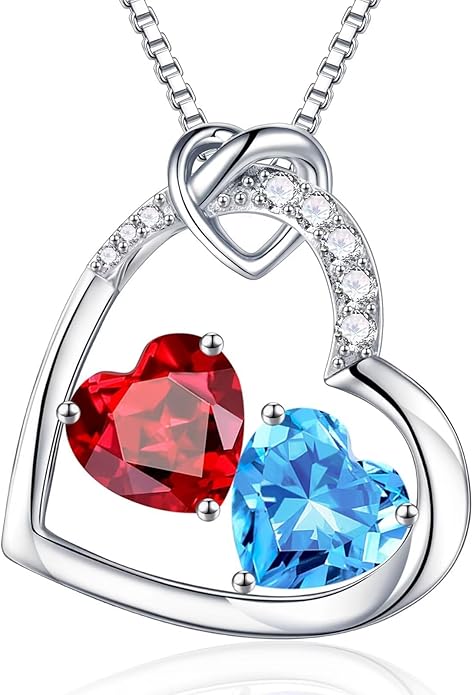 Iefil Birthstone Necklace for Women - 925 Sterling Silver Birthstone Necklace, Anniversary Birthday Gifts for Women Wife Girlfriend, Jewelry for Mom Daughter