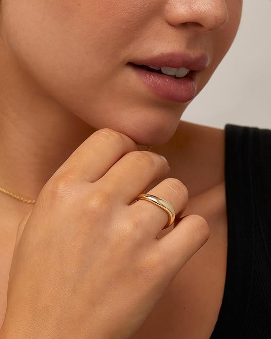 PAVOI 14K Gold Plated Wavy Stackable Ring for Women | Twisted Wave Band | Delicate Eternity Rings