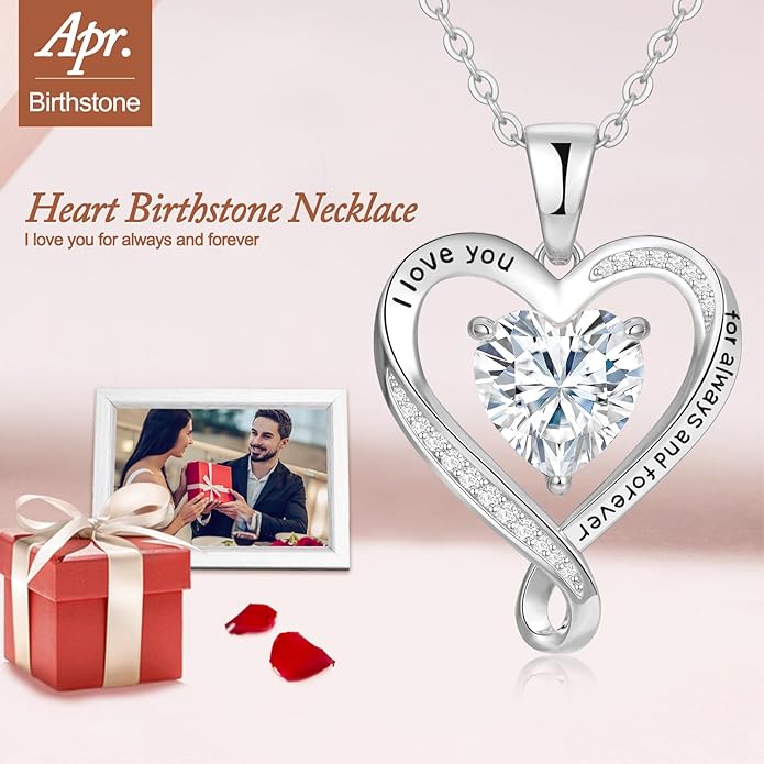 Birthday Gifts for Women Wife Infinity Heart Birthstone I Love You Necklace for Women S925 Sterling Silver Anniversary Wedding Gifts for Christmas Valentines Mothers Day Women's jewelry Diamond Pendant Necklaces Gift for Her Mom Daughter Grandma