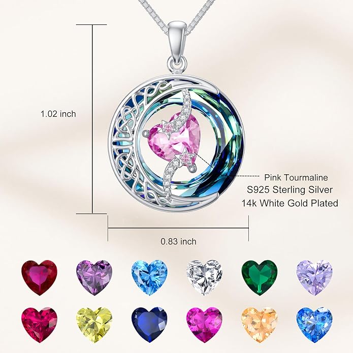 TOUPOP Birthstone Necklace 925 Sterling Silver Moon and Star Pendant with Blue Crystal Celtic Moon Jewelry Birthday Christmas Gifts for Women Mom Wife Her Daughter