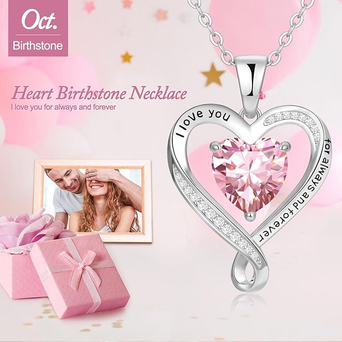 Birthday Gifts for Women Wife Infinity Heart Birthstone I Love You Necklace for Women S925 Sterling Silver Anniversary Wedding Gifts for Christmas Valentines Mothers Day Women's jewelry Diamond Pendant Necklaces Gift for Her Mom Daughter Grandma