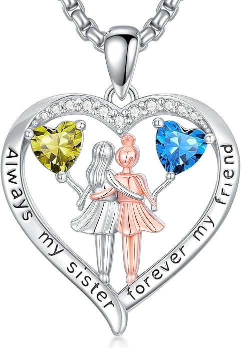 Always My Sister Forever My Friend Birthstone Pendant Necklace Women Jewelry Christmas Valentine Mothers Day Birthday Gifts for Women Sister From Sister