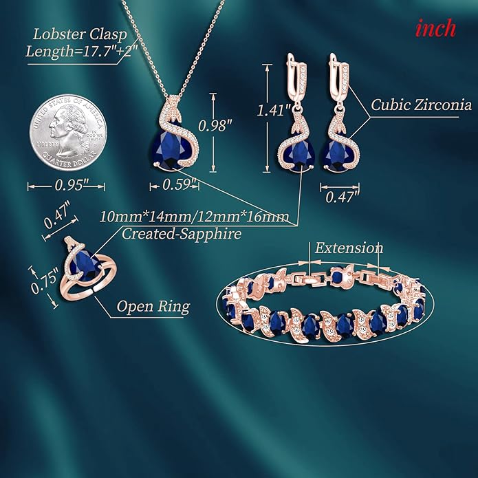 GZWHD Jewelry Set for Women Water Drop Cubic Zirconia Artificial Crystal Earrings Pendant Necklace Open Ring Tennis Bracelet Wedding Anniversary Birthday Engagement Gift for Bridesmaid Wife Girlfriend Friend