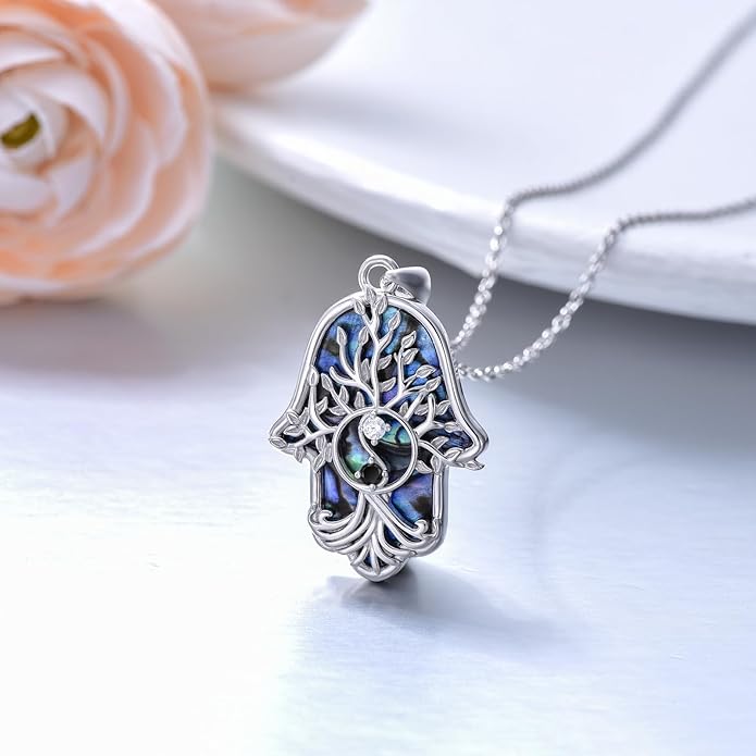 Hamsa Necklace 925 Sterling Silver Evil Eye/Lotus Flower/Star of David/Chai/Yin Yang Hamsa Hand Pendant Jewelry Hand of Fatima Gifts for Women