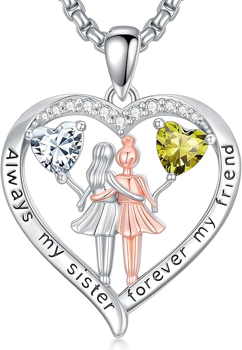 Always My Sister Forever My Friend Birthstone Pendant Necklace Women Jewelry Christmas Valentine Mothers Day Birthday Gifts for Women Sister From Sister