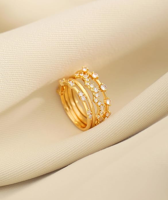 WFYOU Gold Rings for Women that Don't Tarnish Cubic Zirconia Ring Stackable Rings for Women Dainty 14K Gold Plated Rings Set Wedding Bands for Women Gold Jewelry Ring Size 6 7 8 9 10