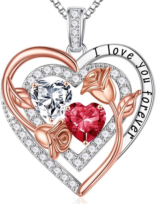 Iefil Birthstone Necklace for Women - Sterling Silver Birthstone Necklace Anniversary Birthday Gifts for Her Wife Mom Daughter