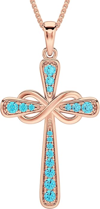 YL 925 Sterling Silver Cross Necklace for Women Halo Infinity Pendant Birthstone Jewelry for Mom