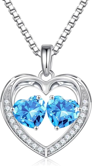 Iefil Birthstone Jewelry for Women - 925 Sterling Silver Birthstone Necklace, Anniversary Birthday Gifts for Women, Jewelry Gifts for Her Wife Mom Daughter