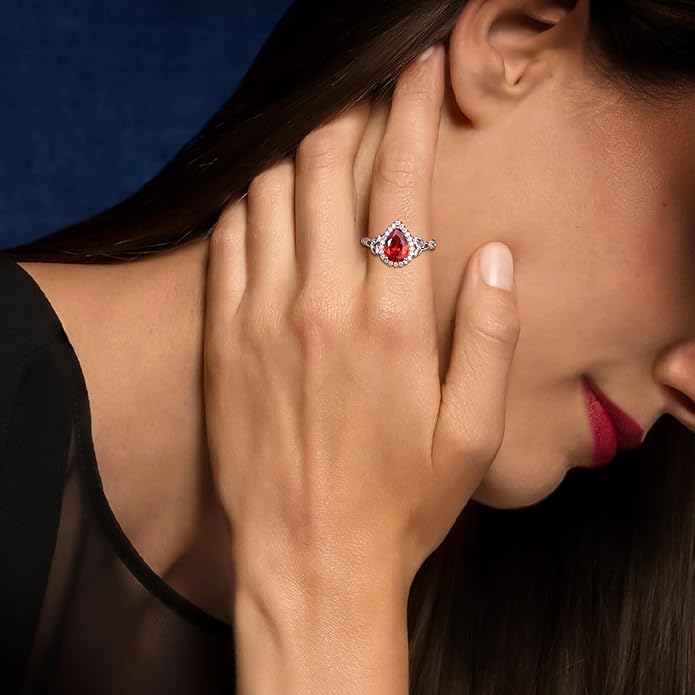 DAYBYDAY Celtic Birthstone Rings for Women 925 Sterling Silver Heart/Round/Pear/Oval Created Gemstone Moissanite Halo Engagement Promise Rings for Her Wife Birthday Anniversary Wedding Jewelry