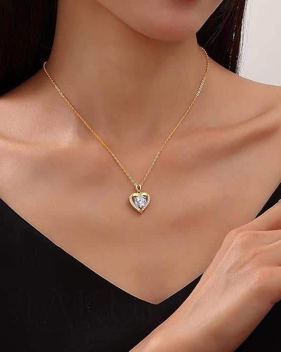 Moissanite Heart Pendant Necklace for Women,1-2 Carat Necklace Engraved with 'I LOVE YOU,18K Gold Plated Sterling Silver Pendant Jewelry Anniversary Birthday Gifts for Girlfriend Wife Mom