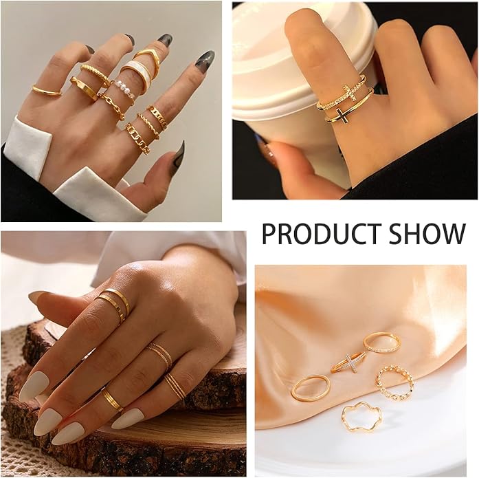 ZOERAY 10PCS 14K Gold Plated Stacking Rings for Women Thumb Stackable Knuckle Band Rings Plain Twist Thin Joint Finger Wedding Gold Ring Set for Women Size 4 to 11
