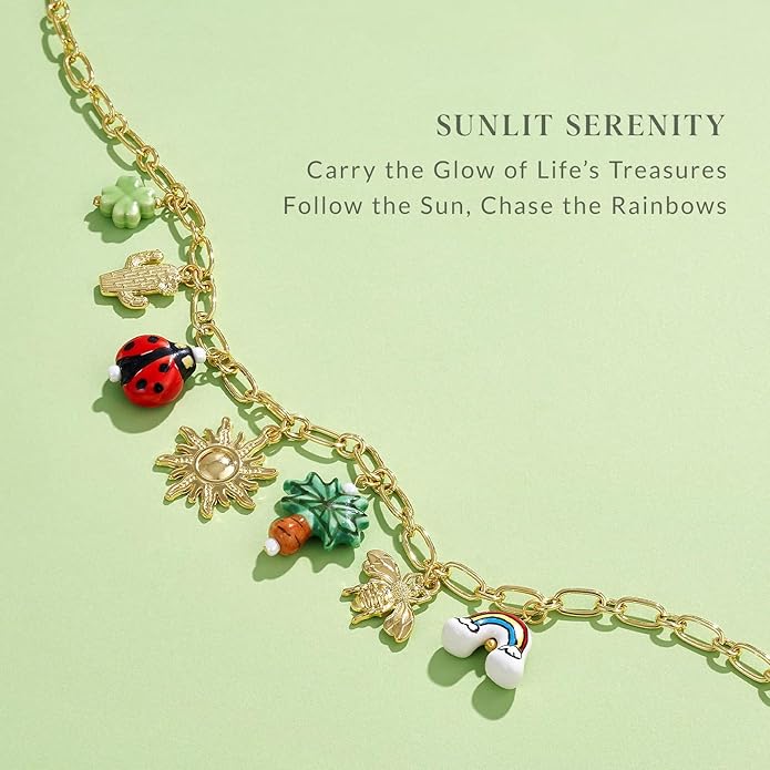 KissYan Charm Necklace for Women, 14K Gold Plated Heart Starfish Sun Pendant Fashion Link Chain Boho Summer Beach Jewelry Gifts