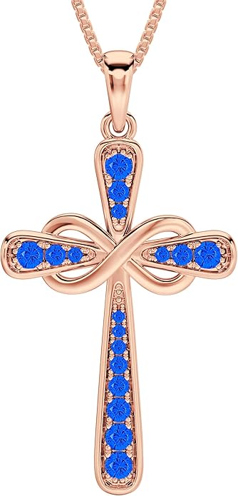 YL 925 Sterling Silver Cross Necklace for Women Halo Infinity Pendant Birthstone Jewelry for Mom