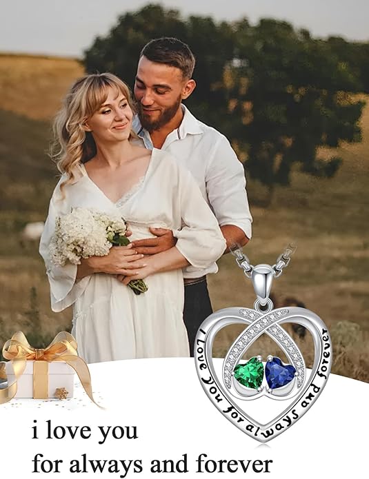 Birthstone Necklaces for Women I Love You for Always and Forever Heart Pendant Necklace Anniversary Jewelry Christmas Valentine Mothers Day Birthday Gifts for Her Wife Girlfriend