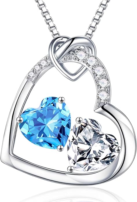 Iefil Birthstone Necklace for Women - 925 Sterling Silver Birthstone Necklace, Anniversary Birthday Gifts for Women Wife Girlfriend, Jewelry for Mom Daughter