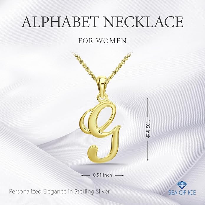 SEA OF ICE Letter Initial Necklace, Alphabet Letter Pendant Necklace, Sterling Silver, Gold, Rose Gold Necklace for Women, Elegant Initial Necklaces, Personalized Custom Women's Necklaces