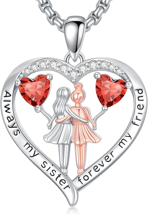 Always My Sister Forever My Friend Birthstone Pendant Necklace Women Jewelry Christmas Valentine Mothers Day Birthday Gifts for Women Sister From Sister