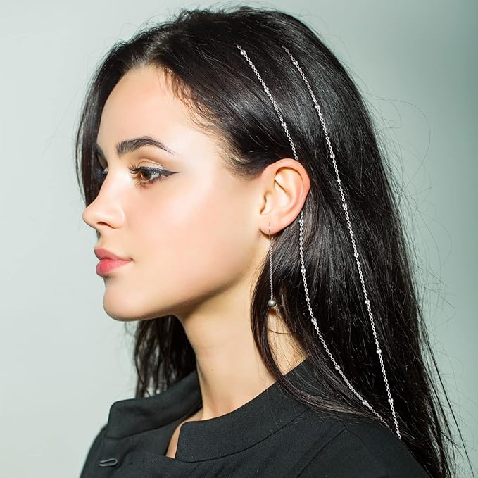 Chunyin 6 Pcs Rhinestone Hair Chains for Women Pearl Charm Rhinestone Hair Jewelry Accessories Crystal Extensions Clips Silver Gold Pins for Braids(Adjustable Silver)