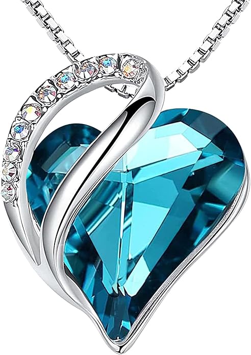 Necklaces for Women, Infinity Love Birthstone Heart Crystal Pendant, Birthday Jewelry Gifts for Her, Mom, and Wife, Silver Plated, 18 plus 2 inch Adjustable Chain