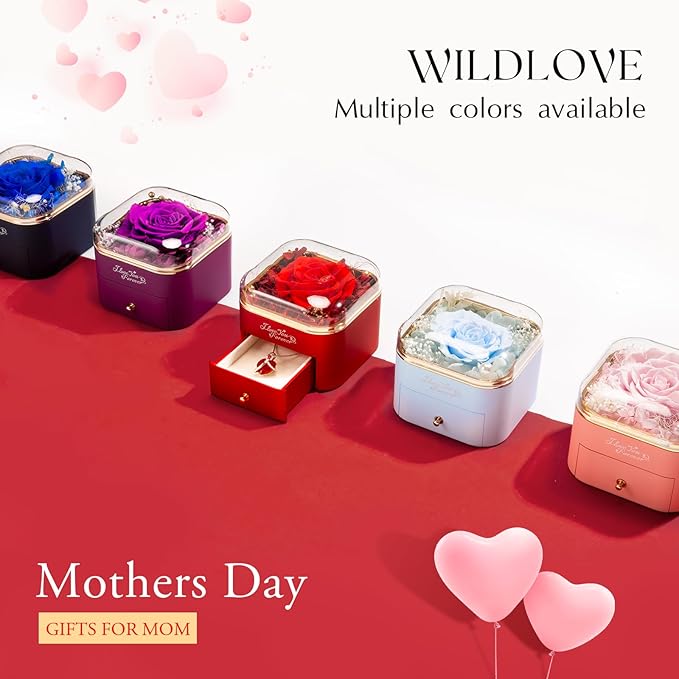 WILDLOVE Preserved Real Purple Rose with Heart Necklace, Forever Flowers Gifts for Mom Grandma Wife Girlfriend at Christmas, Valentines, Mothers Day, Anniversary or Birthday Gifts for Women