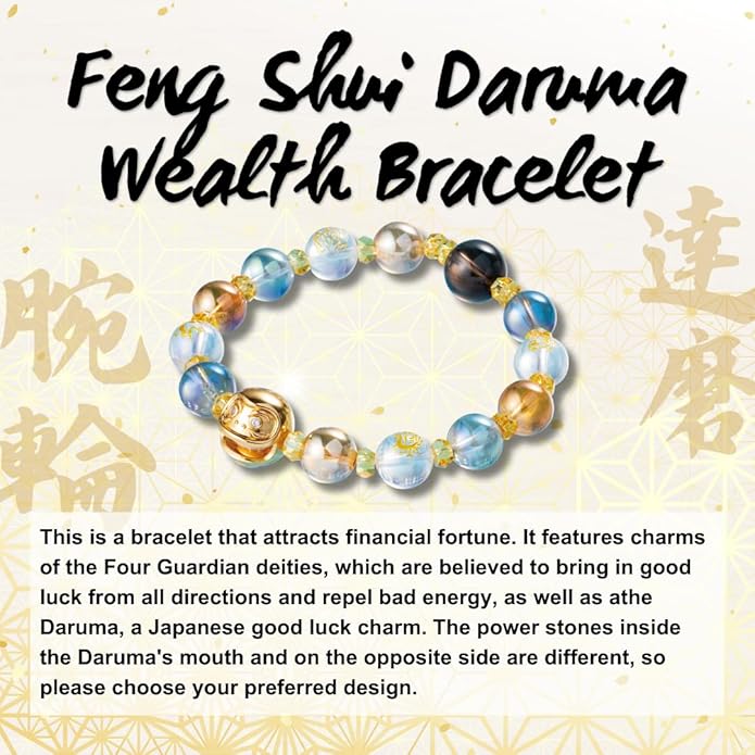 Japan money luck feng shui Daruma bracelet wealth friendship Japanese traditional lucky charm good fortune unisex 6-8 inches stretch