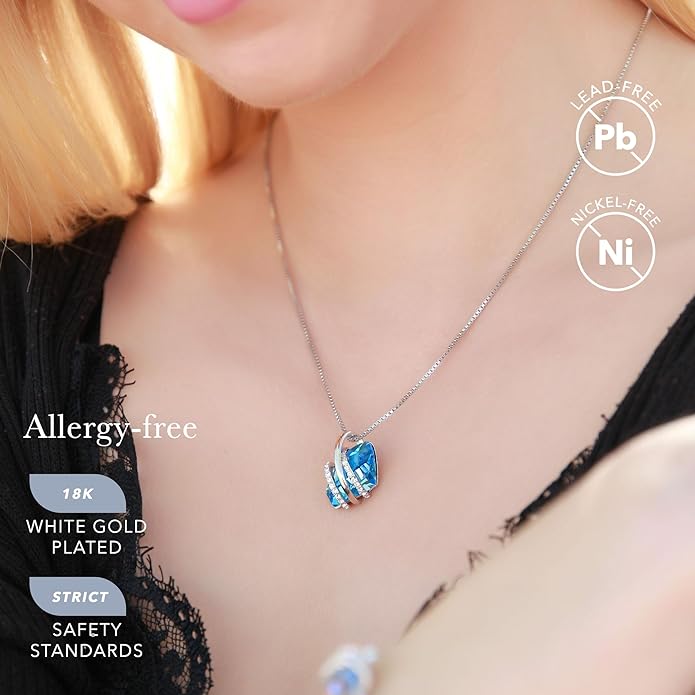 Leafael Wish Stone Pendant Necklace with Birthstone Crystal, 18K Rose Gold Plated/Silvertone, 18" + 2"