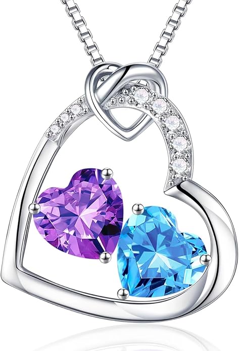 Iefil Birthstone Necklace for Women - 925 Sterling Silver Birthstone Necklace, Anniversary Birthday Gifts for Women Wife Girlfriend, Jewelry for Mom Daughter