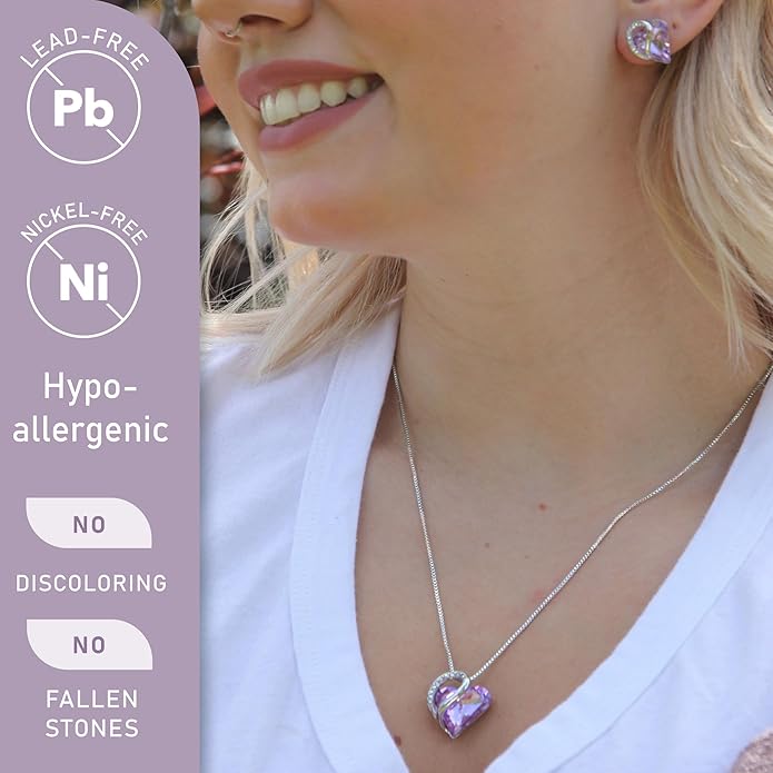 Necklaces for Women, Infinity Love Birthstone Heart Crystal Pendant, Birthday Jewelry Gifts for Her, Mom, and Wife, Silver Plated, 18 plus 2 inch Adjustable Chain