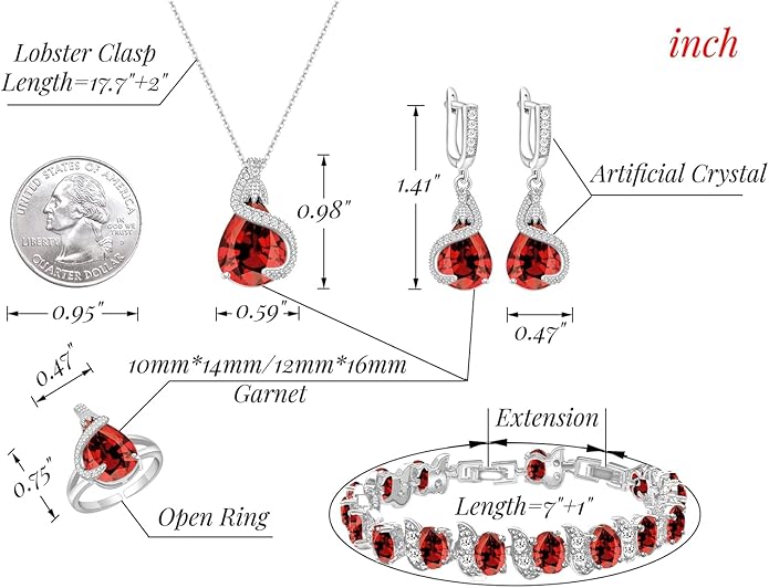 GZWHD Jewelry Set for Women Water Drop Cubic Zirconia Artificial Crystal Earrings Pendant Necklace Open Ring Tennis Bracelet Wedding Anniversary Birthday Engagement Gift for Bridesmaid Wife Girlfriend Friend