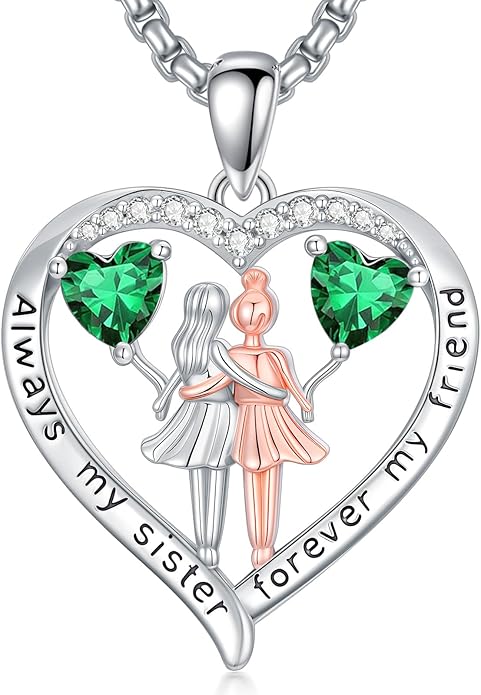Always My Sister Forever My Friend Birthstone Pendant Necklace Women Jewelry Christmas Valentine Mothers Day Birthday Gifts for Women Sister From Sister