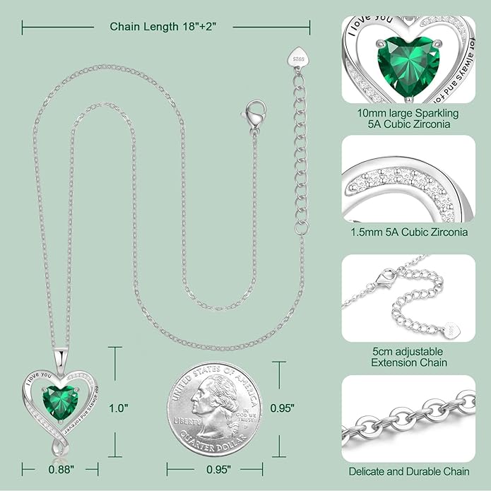 Birthday Gifts for Women Wife Infinity Heart Birthstone I Love You Necklace for Women S925 Sterling Silver Anniversary Wedding Gifts for Christmas Valentines Mothers Day Women's jewelry Diamond Pendant Necklaces Gift for Her Mom Daughter Grandma