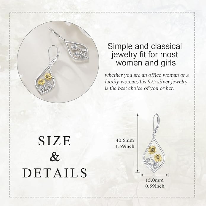 Scottish Thistle/Sunflower/Violet/Daffodil/Orchid Earrings Sterling Silver Flower Dangle Dangling Drop Boho Earrings Jewelry Gifts for Women