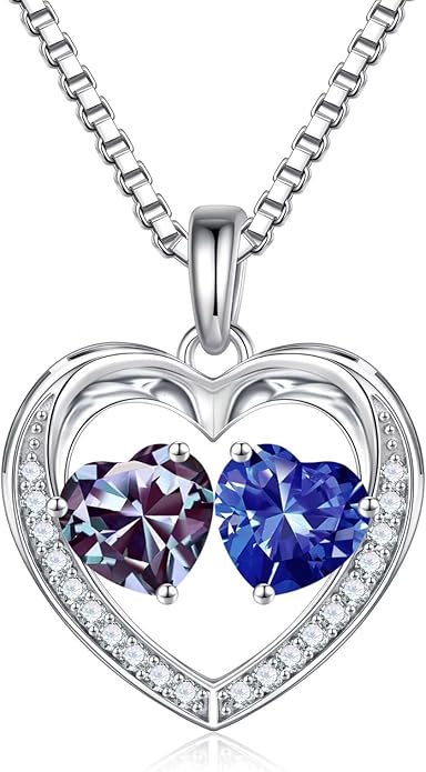 Iefil Birthstone Jewelry for Women - 925 Sterling Silver Birthstone Necklace, Anniversary Birthday Gifts for Women, Jewelry Gifts for Her Wife Mom Daughter