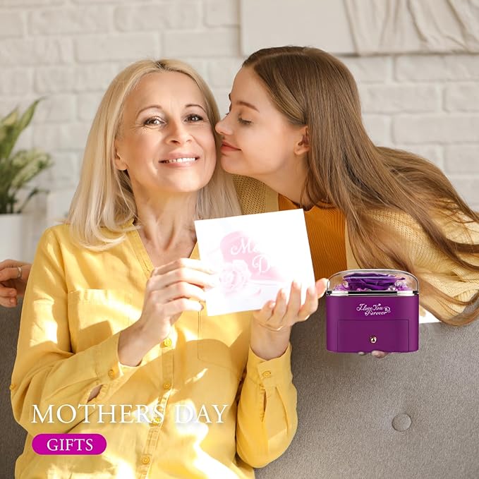 WILDLOVE Preserved Real Purple Rose with Heart Necklace, Forever Flowers Gifts for Mom Grandma Wife Girlfriend at Christmas, Valentines, Mothers Day, Anniversary or Birthday Gifts for Women