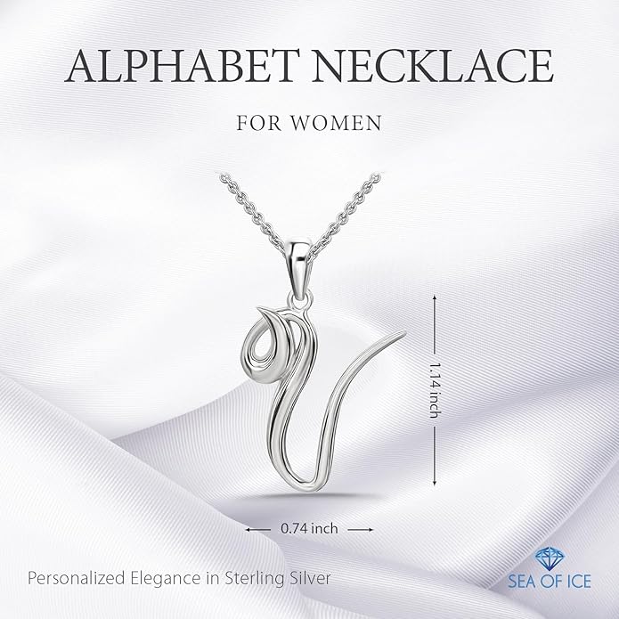 SEA OF ICE Letter Initial Necklace, Alphabet Letter Pendant Necklace, Sterling Silver, Gold, Rose Gold Necklace for Women, Elegant Initial Necklaces, Personalized Custom Women's Necklaces