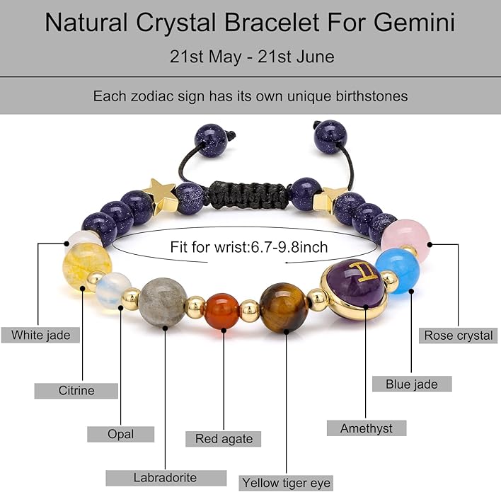 Zodiac Bracelets for Women Men,12 Constellations Healing Crystal Stone Beads Bracelet Birthday Zodiac Gifts Horoscope Spiritual Jewelry Bracelet Gifts