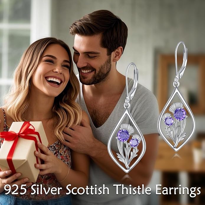 Scottish Thistle/Sunflower/Violet/Daffodil/Orchid Earrings Sterling Silver Flower Dangle Dangling Drop Boho Earrings Jewelry Gifts for Women