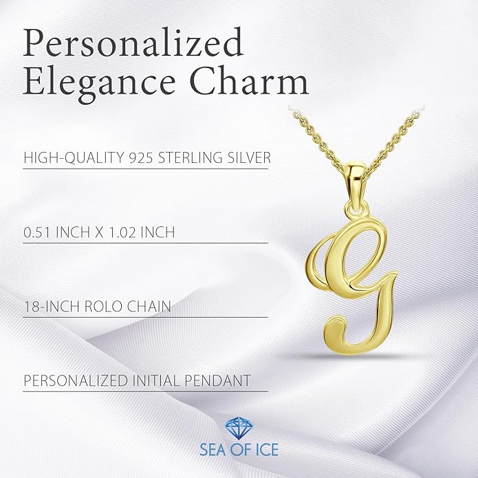 SEA OF ICE Letter Initial Necklace, Alphabet Letter Pendant Necklace, Sterling Silver, Gold, Rose Gold Necklace for Women, Elegant Initial Necklaces, Personalized Custom Women's Necklaces