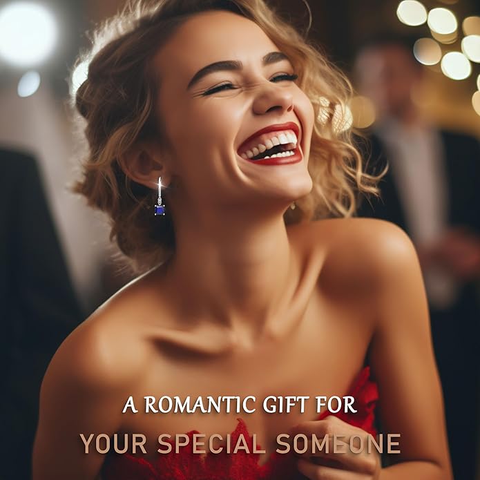 18K White Gold Plated Sterling Silver Square Princess Cut Cubic Zirconia Dangle Earrings for Women Square CZ Diamond Drop Dangling Earrings for Women Mom Hypoallergenic