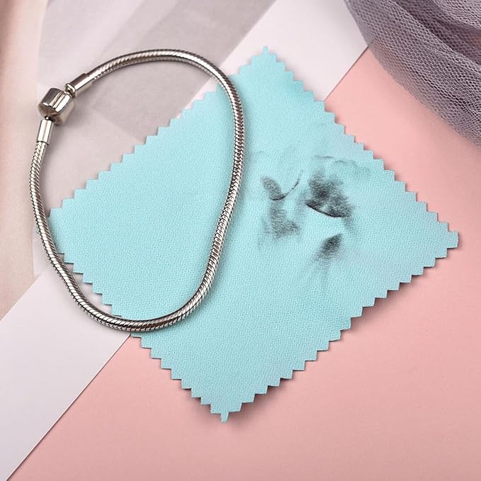 SEVENWELL 100pcs Jewelry Cleaning Cloth Turquoise Polishing Cloth for Sterling Silver Gold Platinum Small Silver Polish 8x8cm