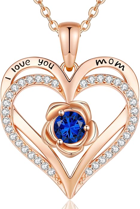 CDE S925 Silver Rose Gold Heart Birthstone Necklaces for Women，Ideal Anniversary or Birthday Jewelry Gifts for Wife Girlfriend Her